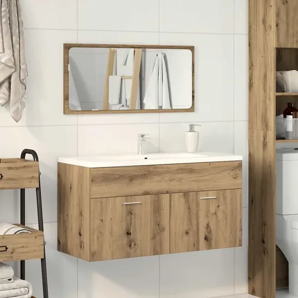 Armoire de salle de bain avec miroir chêne artisanal
