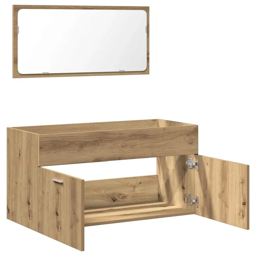 Armoire de salle de bain avec miroir chêne artisanal - 7