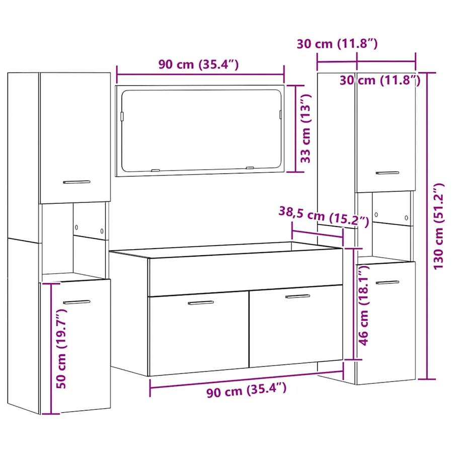 Ensemble de meubles salle de bain 4 pcs bois d'ingénierie - 12