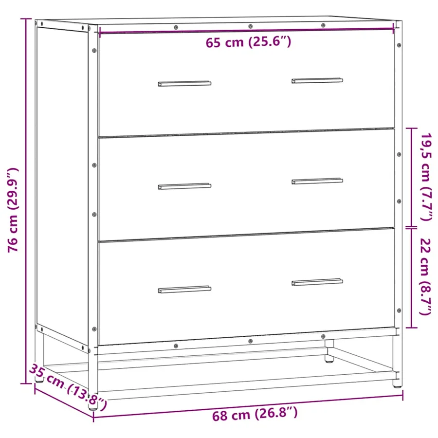 Buffet chêne fumé 68x35x76 cm bois d'ingénierie et métal - 10