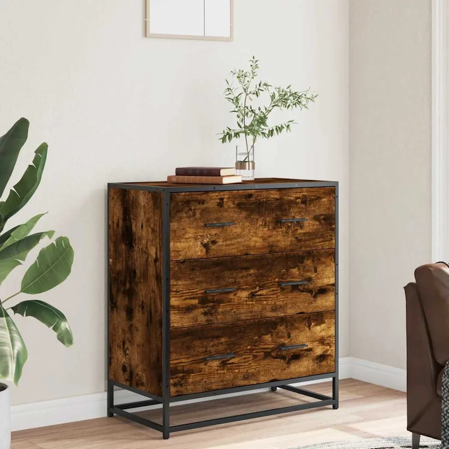 Buffet chêne fumé 68x35x76 cm bois d'ingénierie et métal - 3