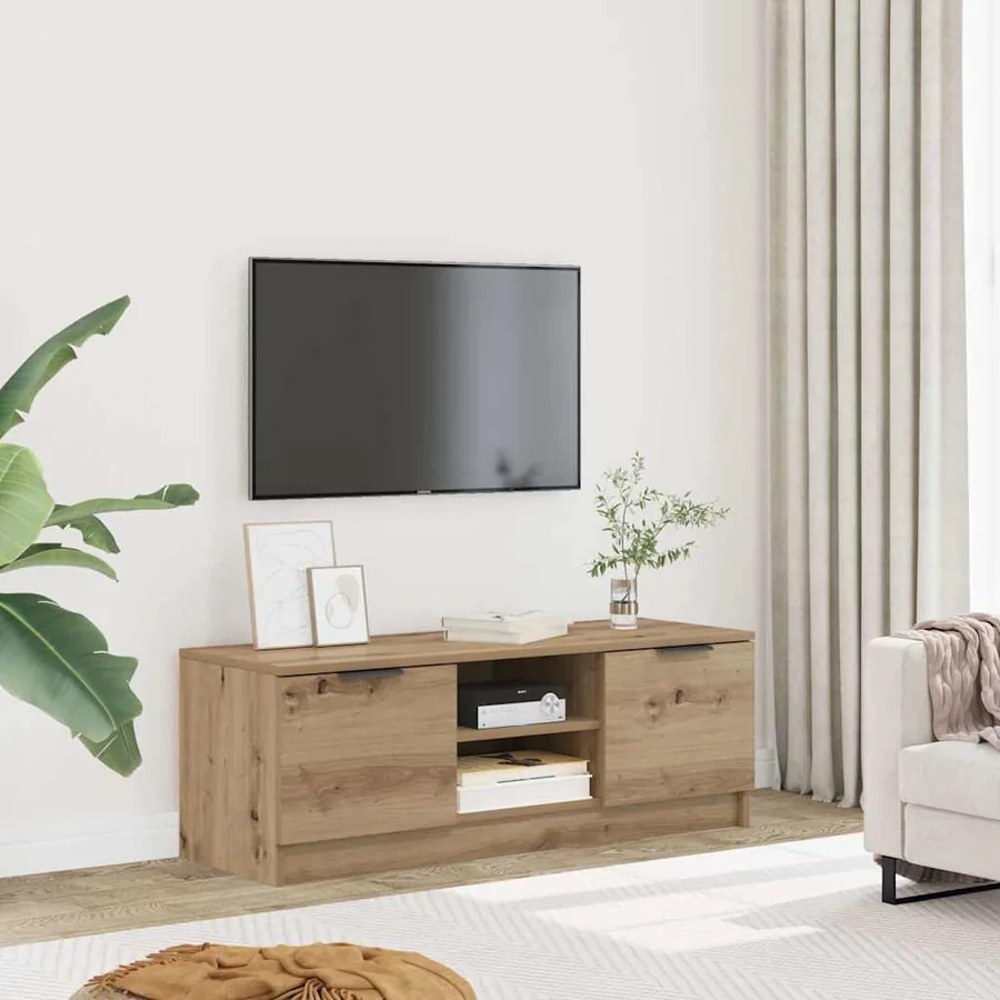 Meuble TV chêne artisanal 102x35x36,5 cm bois d'ingénierie