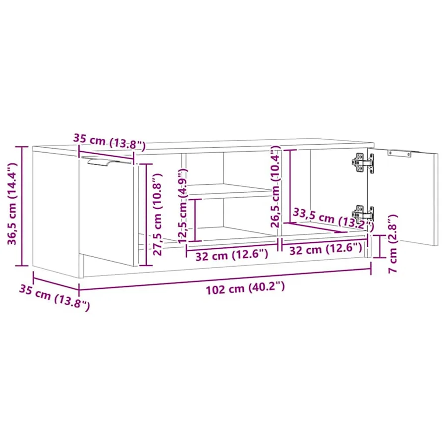Meuble TV chêne artisanal 102x35x36,5 cm bois d'ingénierie - 10