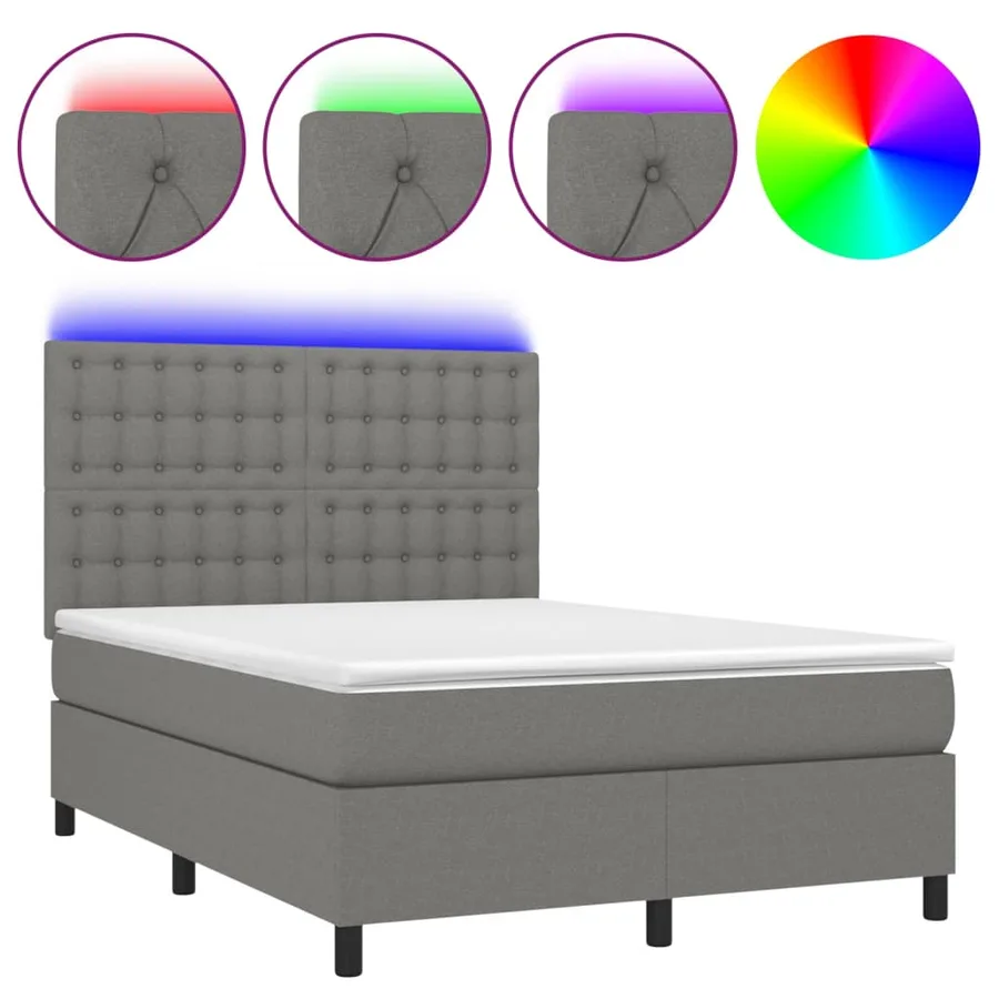 Sommier à lattes de lit et matelas et LED Gris foncé 140x190 cm - 2