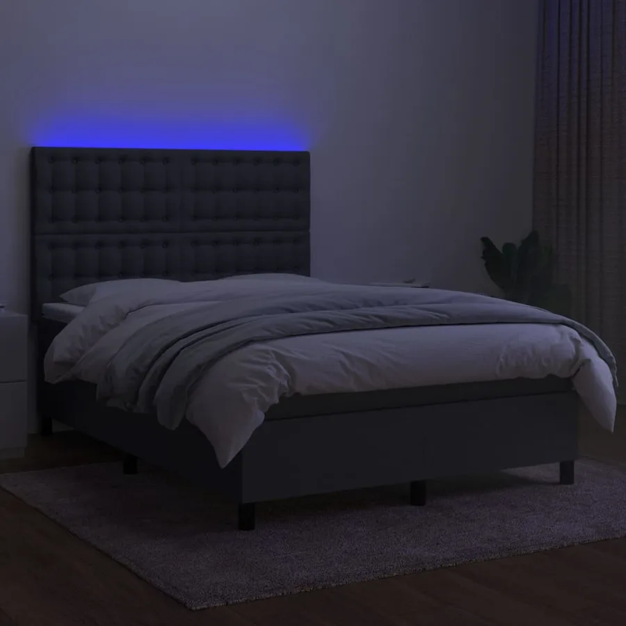 Sommier à lattes de lit et matelas et LED Gris foncé 140x190 cm - 4
