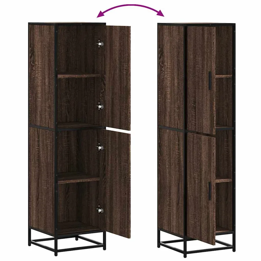 Buffet haut chêne marron 35,5x35x139 cm bois d'ingénierie métal - 8