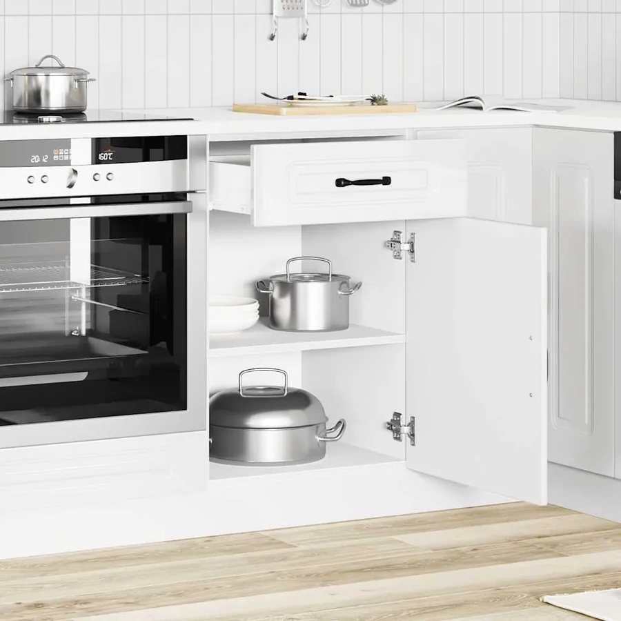 Armoire de cuisine Kalmar blanc brillant bois ingénierie