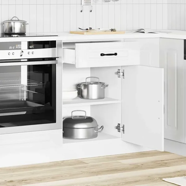 Armoire de cuisine Kalmar blanc brillant bois ingénierie