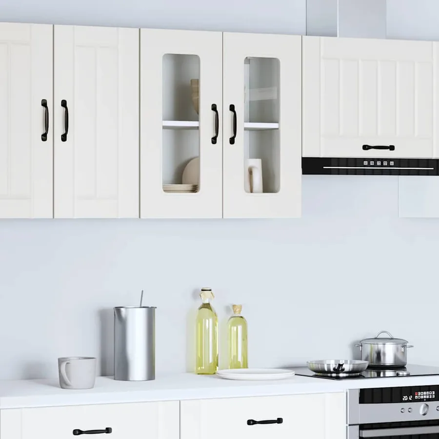 Armoire murale de cuisine avec porte en verre Kalmar blanc - 3