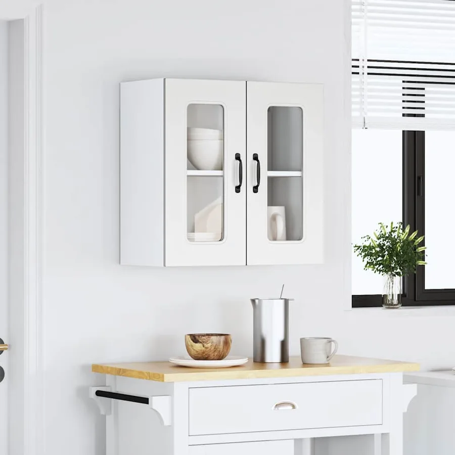 Armoire murale de cuisine avec porte en verre Kalmar blanc - 4