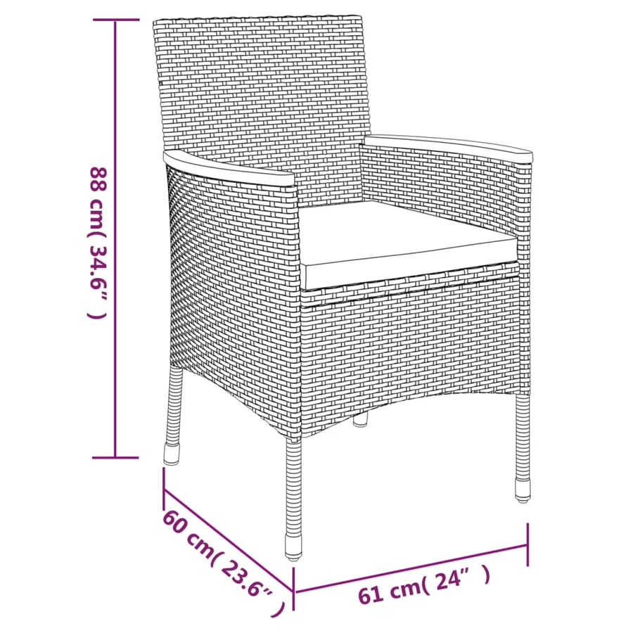 Ensemble à manger de jardin 5 pcs coussins gris résine tressée - 9