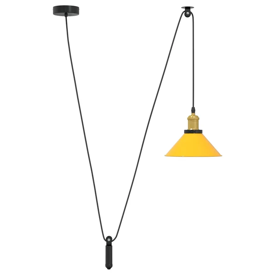 Lampe suspendue réglable hauteur E27 jaune brillant Ø22cm métal - 2