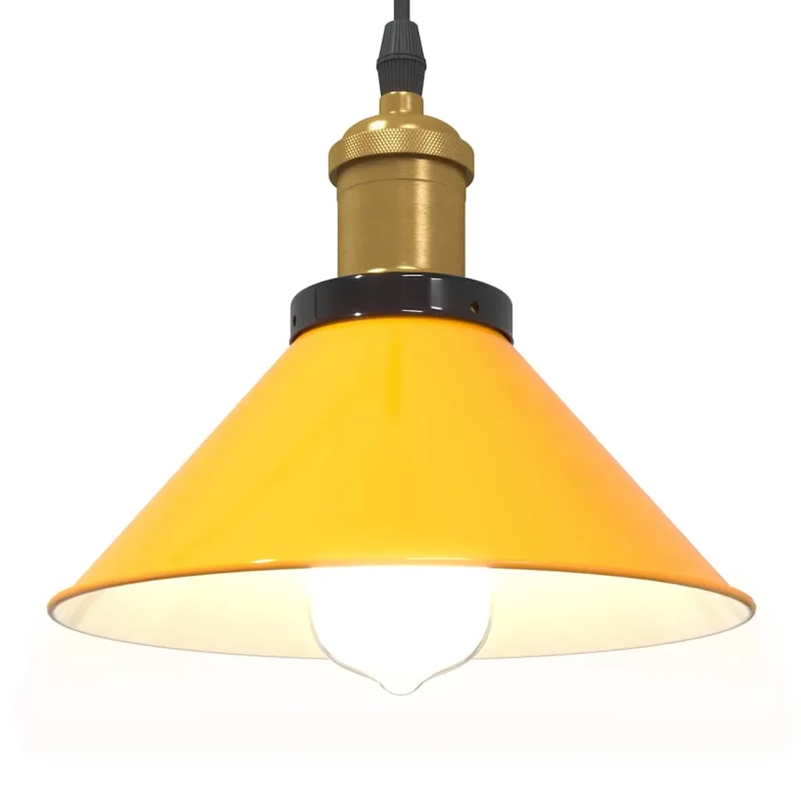 Lampe suspendue réglable hauteur E27 jaune brillant Ø22cm métal - 5