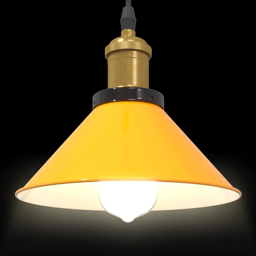 Lampe suspendue réglable hauteur E27 jaune brillant Ø22cm métal - 6