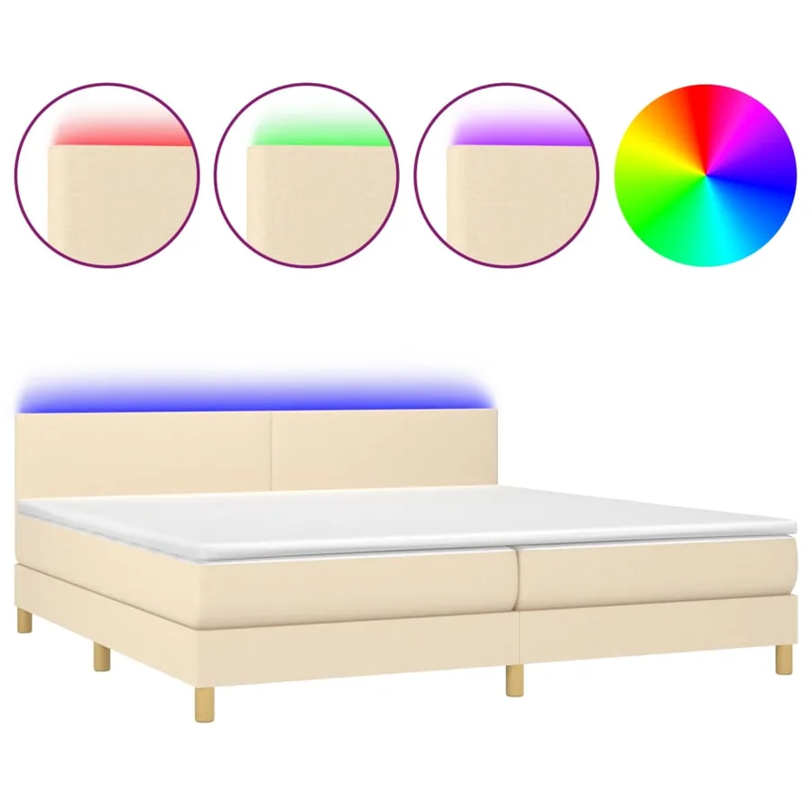 Sommier à lattes de lit et matelas et LED Crème 200x200cm Tissu - 2