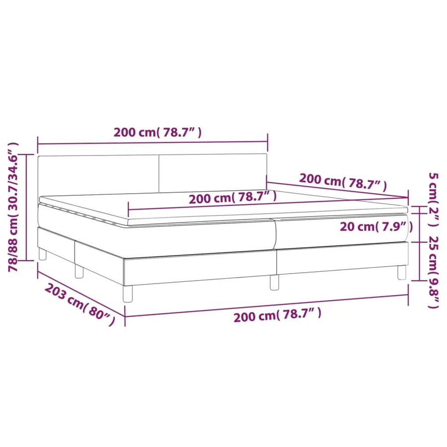 Sommier à lattes de lit et matelas et LED Crème 200x200cm Tissu - 8
