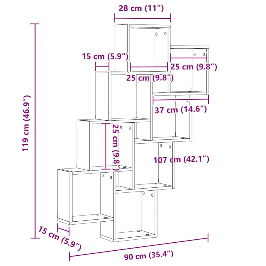 Étagère murale en forme de cube chêne artisanal 90x15x119,5 cm - 9