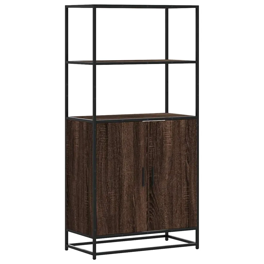 Buffet haut chêne marron 68x35x139 cm bois d'ingénierie métal - 2