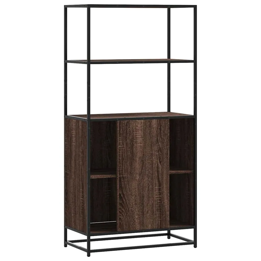 Buffet haut chêne marron 68x35x139 cm bois d'ingénierie métal - 6