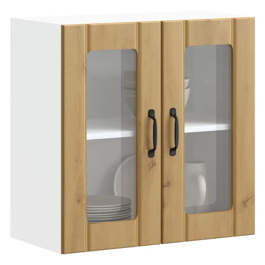 Armoire murale de cuisine avec porte vitrée "Lucca" Chêne artisanal Bois d'ingénierie