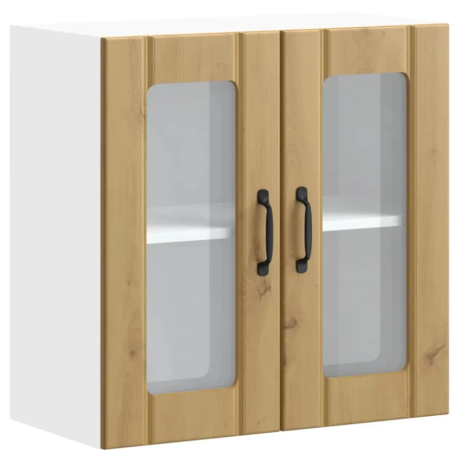 Armoire murale de cuisine avec porte vitrée "Lucca" Chêne artisanal Bois d'ingénierie - 2