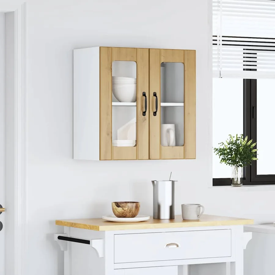 Armoire murale de cuisine avec porte vitrée "Lucca" Chêne artisanal Bois d'ingénierie - 3