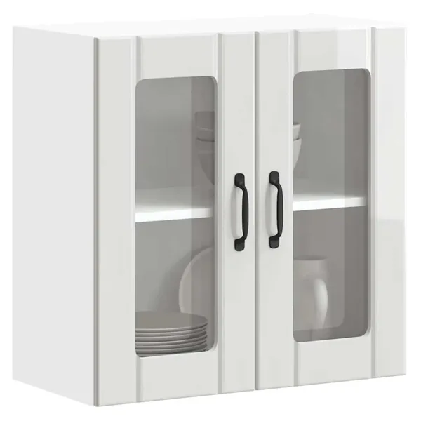 Armoire murale de cuisine avec porte vitrée "Lucca" Bois d'ingénierie blanc brillant