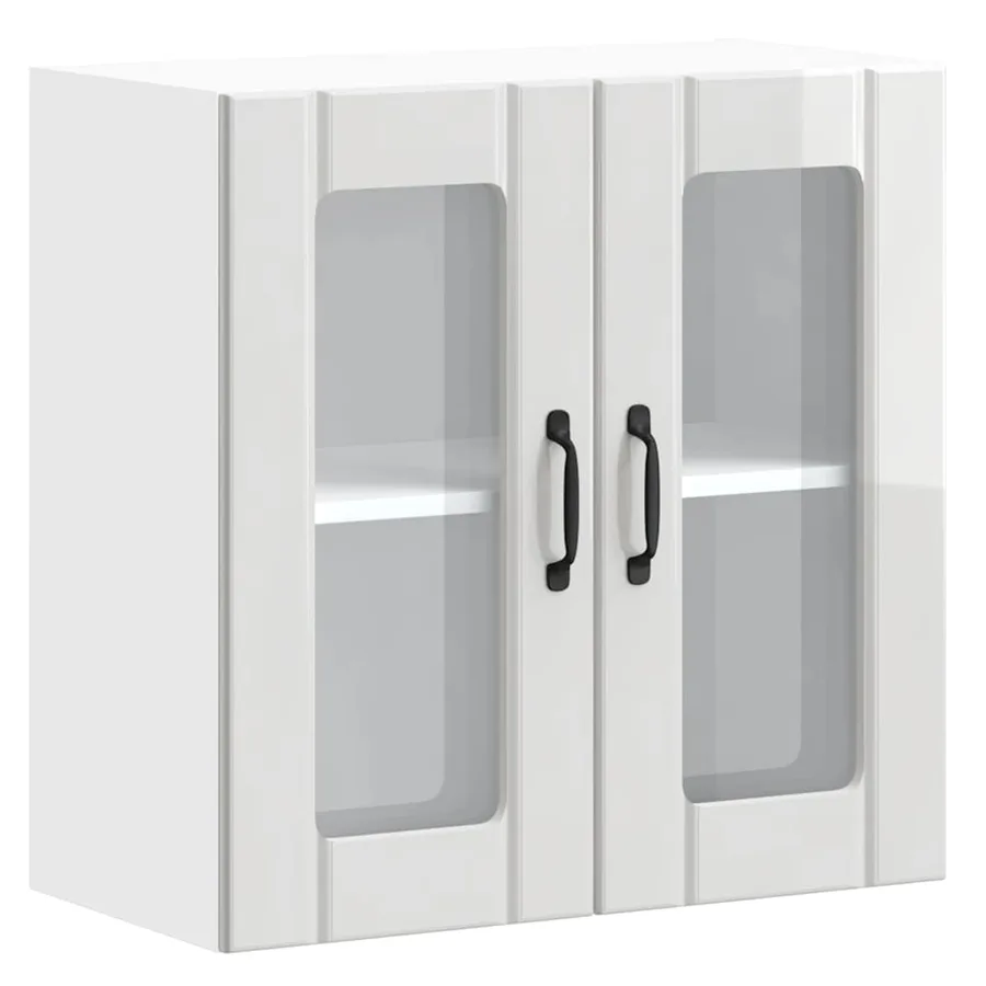 Armoire murale de cuisine avec porte vitrée "Lucca" Bois d'ingénierie blanc brillant - 2