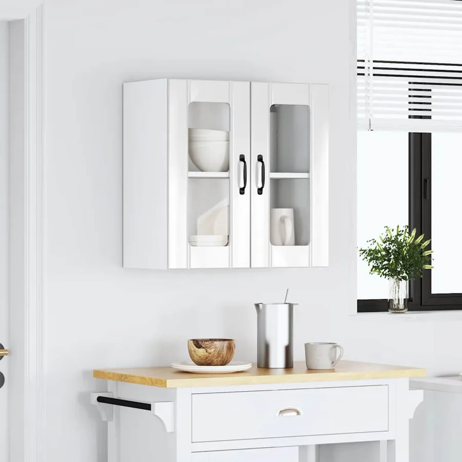 Armoire murale de cuisine avec porte vitrée "Lucca" Bois d'ingénierie blanc brillant - 3