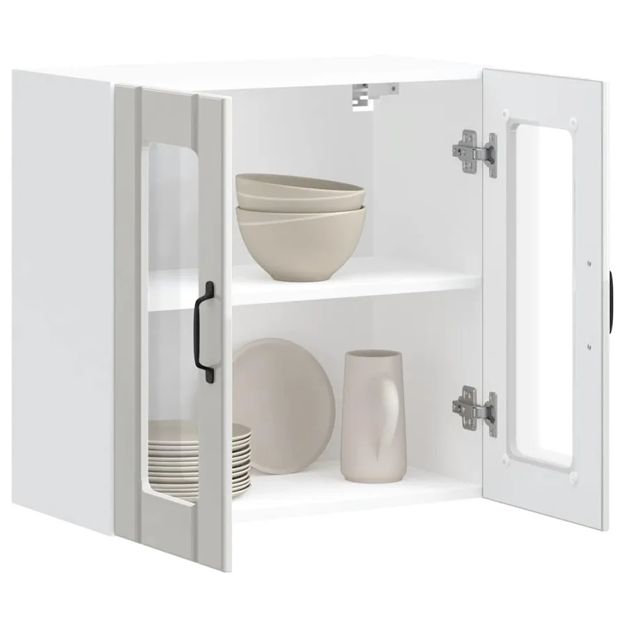 Armoire murale de cuisine avec porte vitrée "Lucca" Bois d'ingénierie blanc brillant - 5