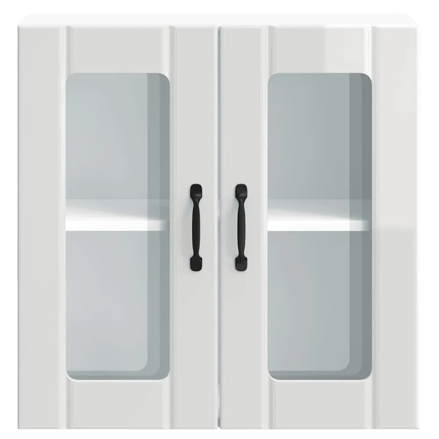 Armoire murale de cuisine avec porte vitrée "Lucca" Bois d'ingénierie blanc brillant - 6