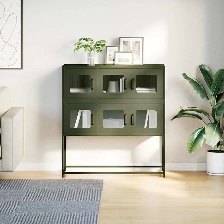 Buffet vert olive 100,5x39x107 cm acier laminé à froid - 10