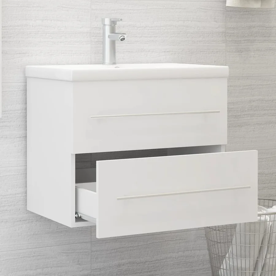 Armoire d'évier avec lavabo intégré Blanc Aggloméré - 3