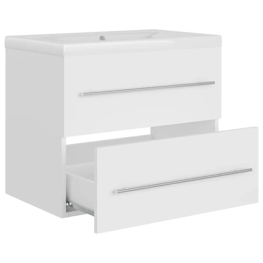 Armoire d'évier avec lavabo intégré Blanc Aggloméré - 5