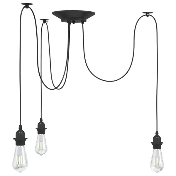 Lampe suspendue avec 3 porte-lampes E27 noir métal