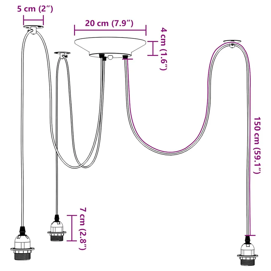 Lampe suspendue avec 3 porte-lampes E27 noir métal - 13