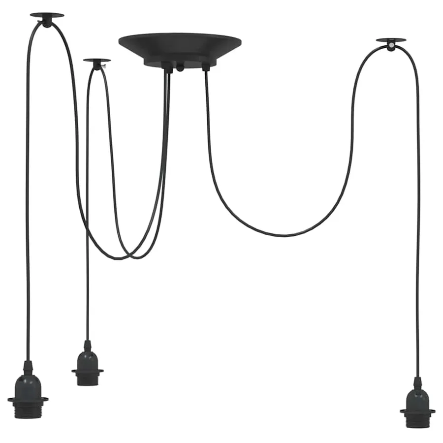 Lampe suspendue avec 3 porte-lampes E27 noir métal - 2