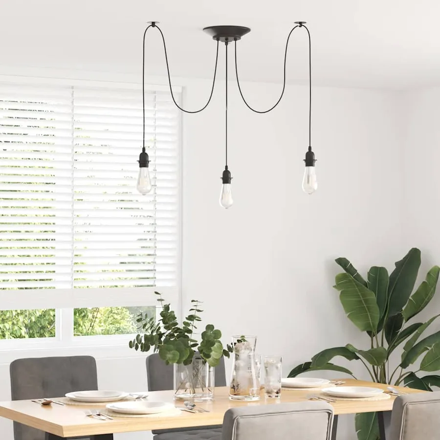Lampe suspendue avec 3 porte-lampes E27 noir métal - 3