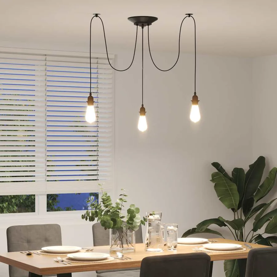 Lampe suspendue avec 3 porte-lampes E27 noir métal - 4