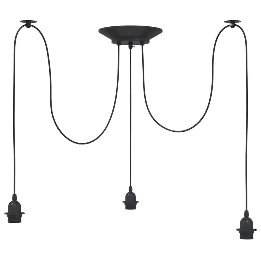 Lampe suspendue avec 3 porte-lampes E27 noir métal - 5