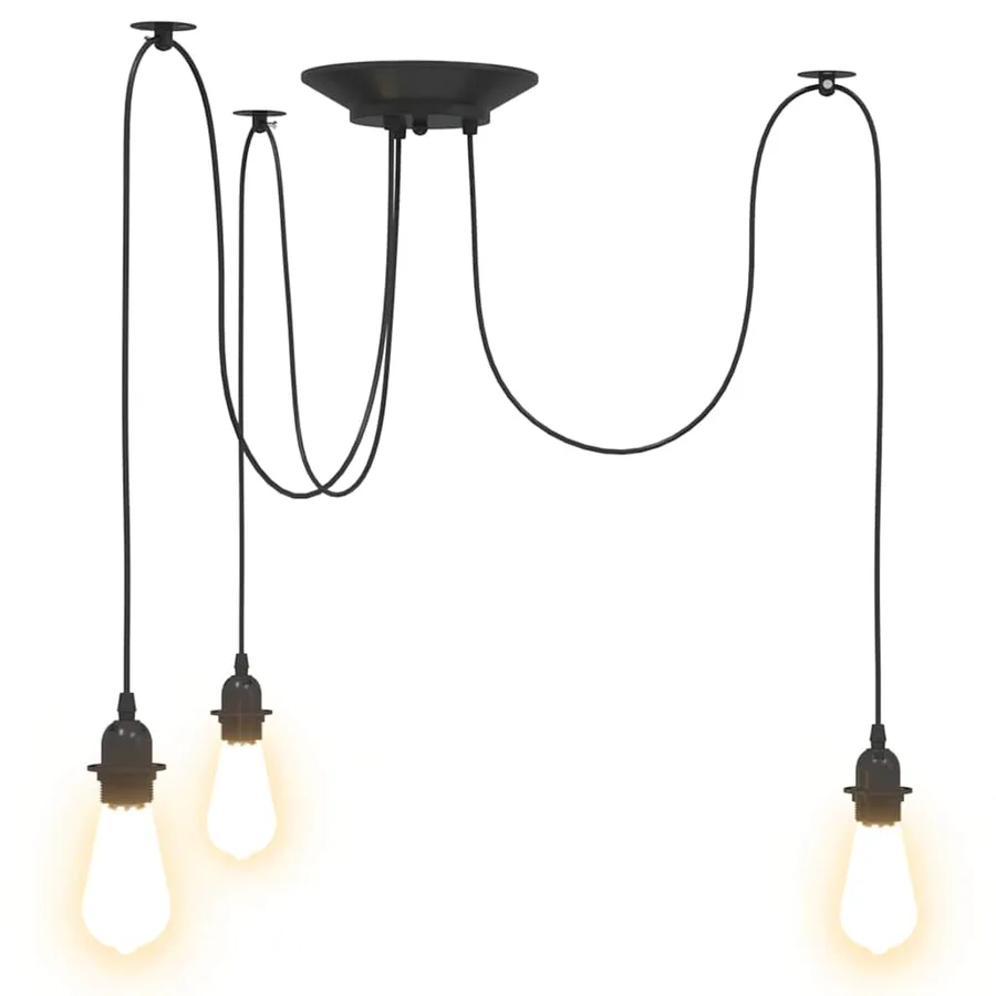Lampe suspendue avec 3 porte-lampes E27 noir métal - 6