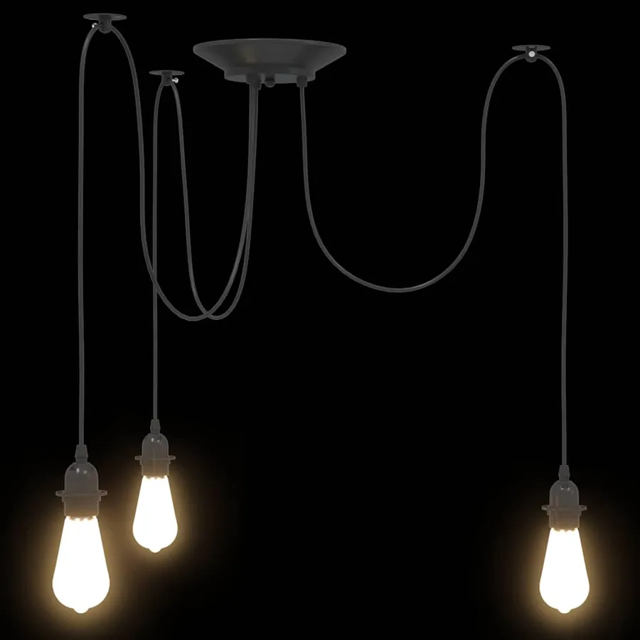 Lampe suspendue avec 3 porte-lampes E27 noir métal - 7