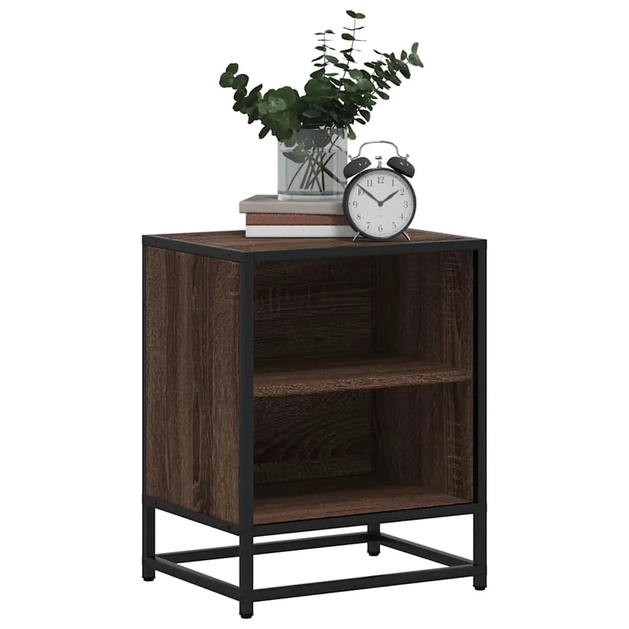 Table de chevet chêne marron 40x31x50cm bois d'ingénierie métal - 4