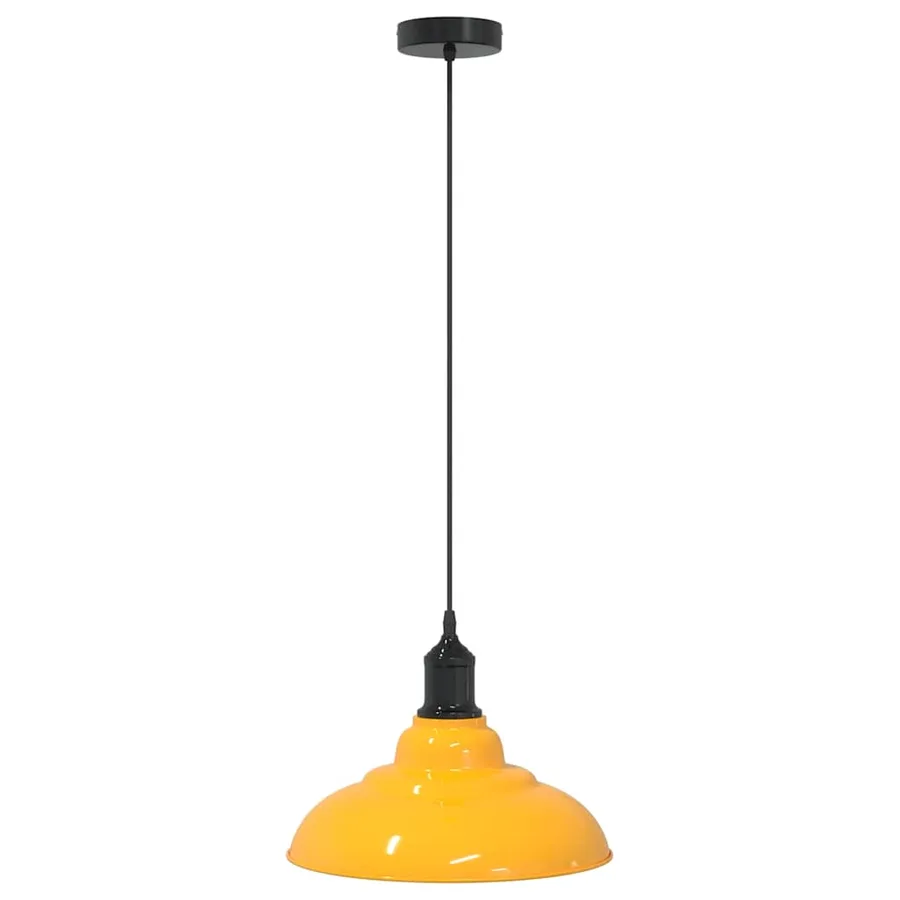 Lampe suspendue réglable hauteur E27 jaune brillant Ø31cm métal - 2