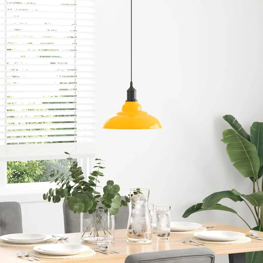Lampe suspendue réglable hauteur E27 jaune brillant Ø31cm métal - 3