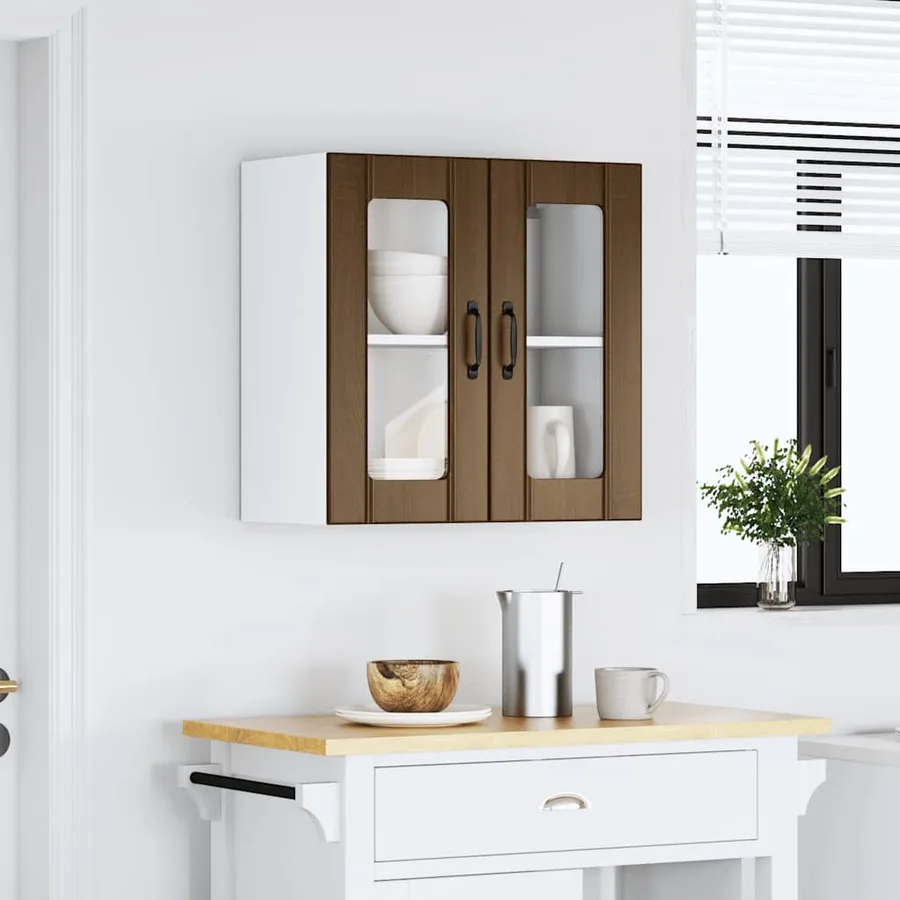Armoire murale de cuisine et porte en verre Lucca chêne marron - 3