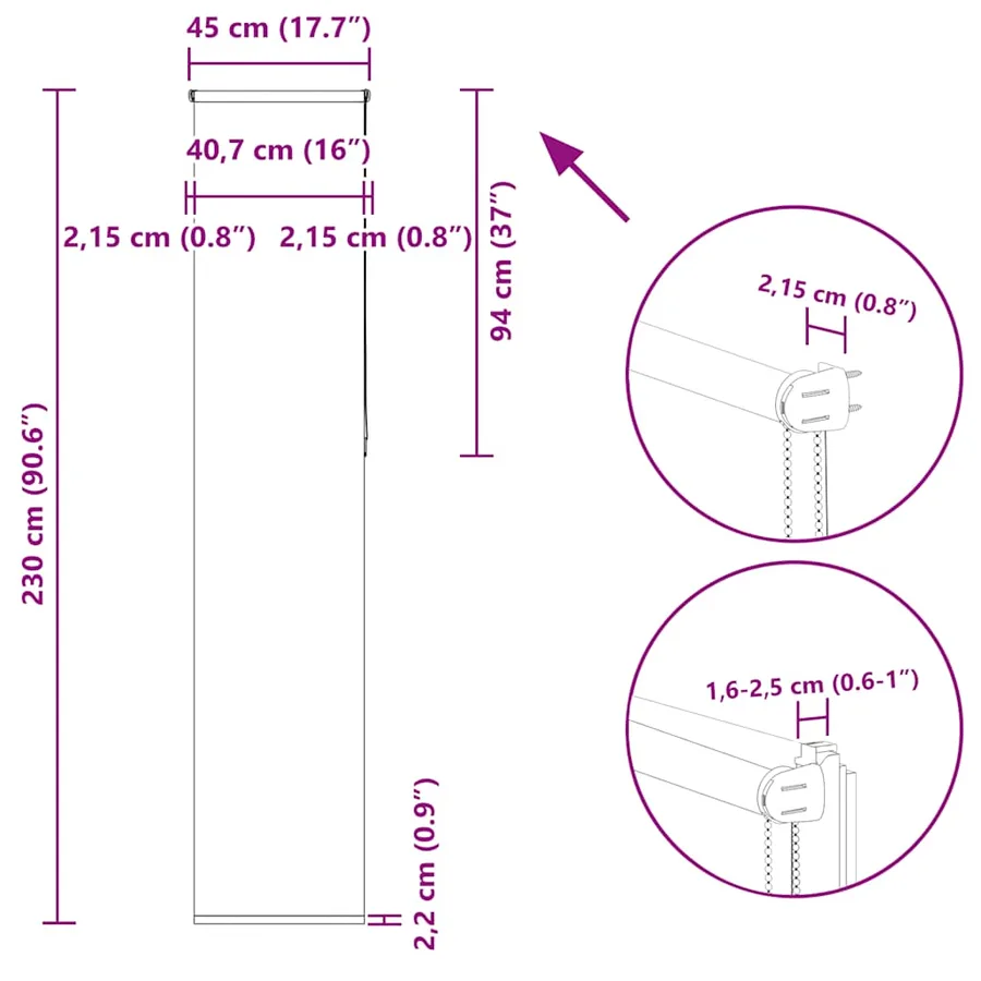 Store enrouleur occultant café 45x230cm largeur du tissu 40,7cm - 18