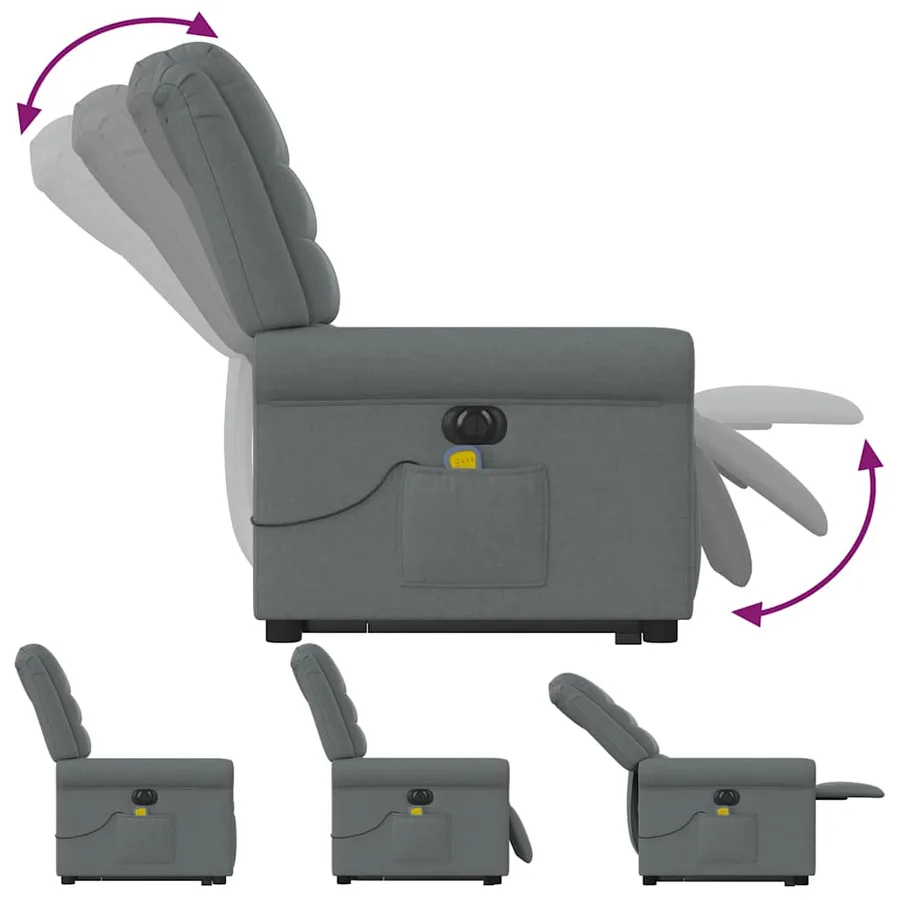 Fauteuil inclinable de massage électrique Gris foncé Tissu - 8