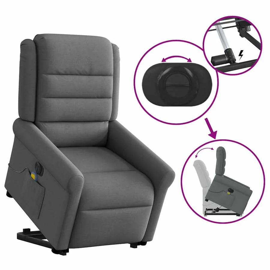 Fauteuil inclinable de massage électrique Gris foncé Tissu - 9