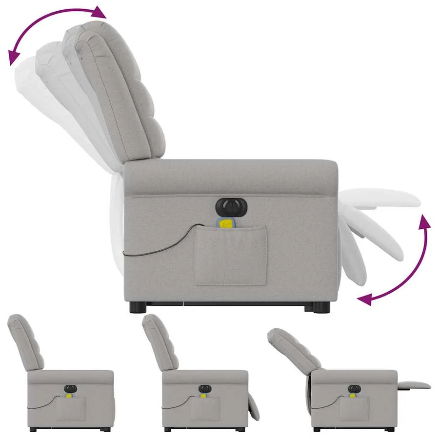 Fauteuil inclinable de massage électrique gris nuage tissu - 8
